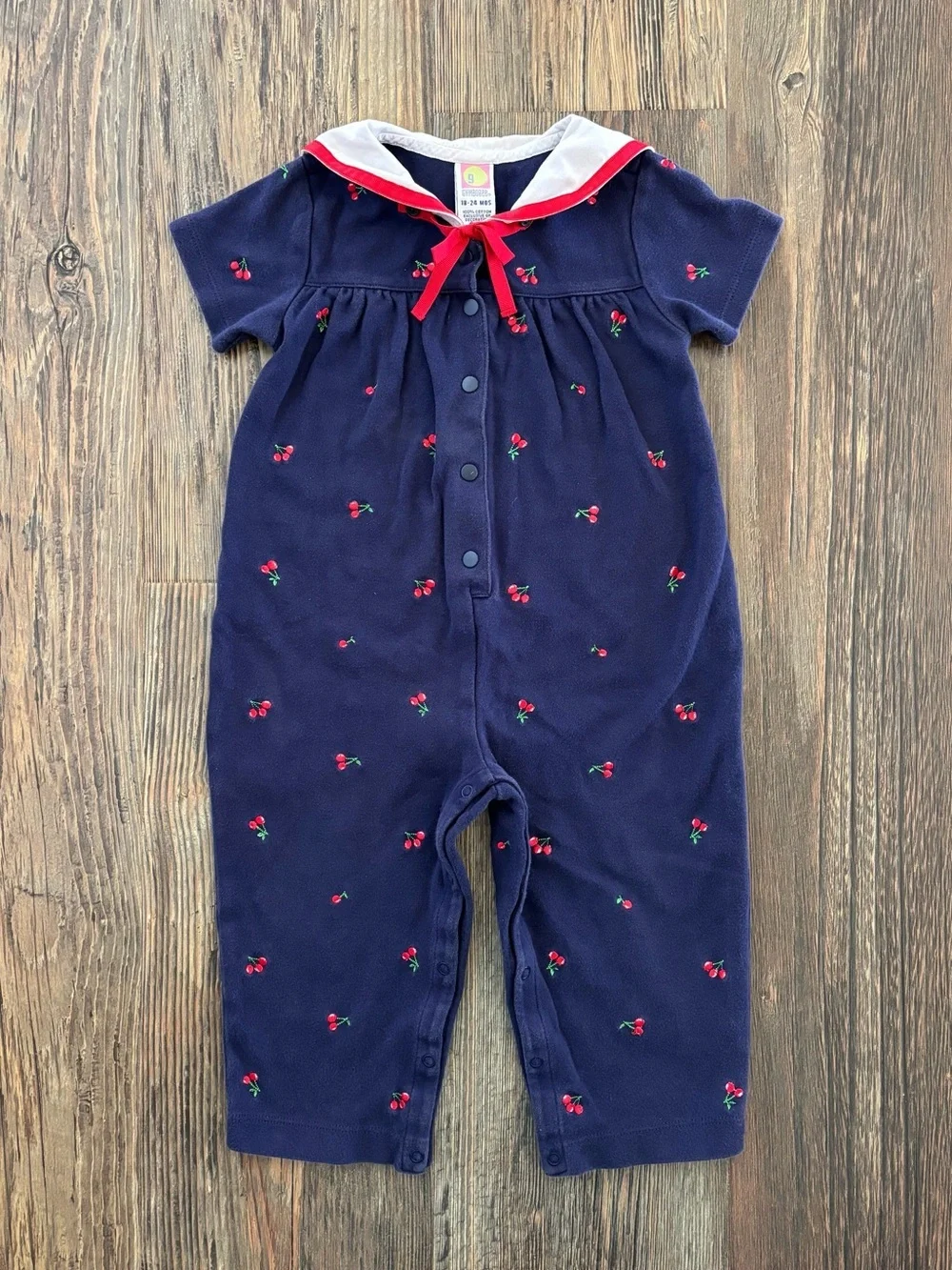 Y2K Gymboree Sailor Collar Cherry Romper Jumper 18-24 Months Blue Red White 2001